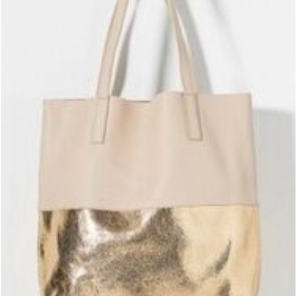 ANTHROPOLOGIE Lana tote - Leather color block tote pale pink & gold